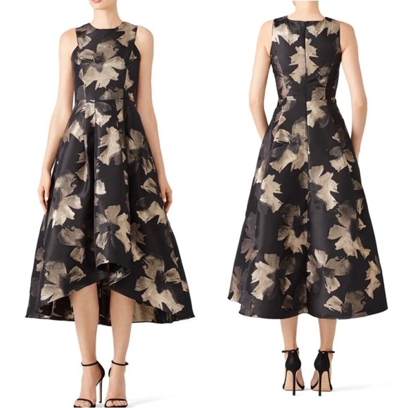 Shoshanna Midnight Dress Womens 4 Black Gold Jacquard Floral High Neck Gown - Picture 10 of 10